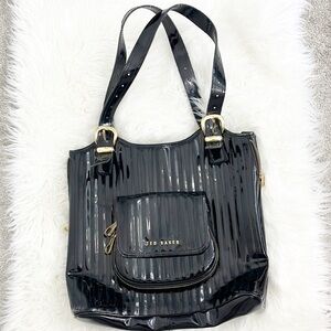 Ted Baker London Patent Tama Black, Gold Tone Large Purse Shoulder Bag